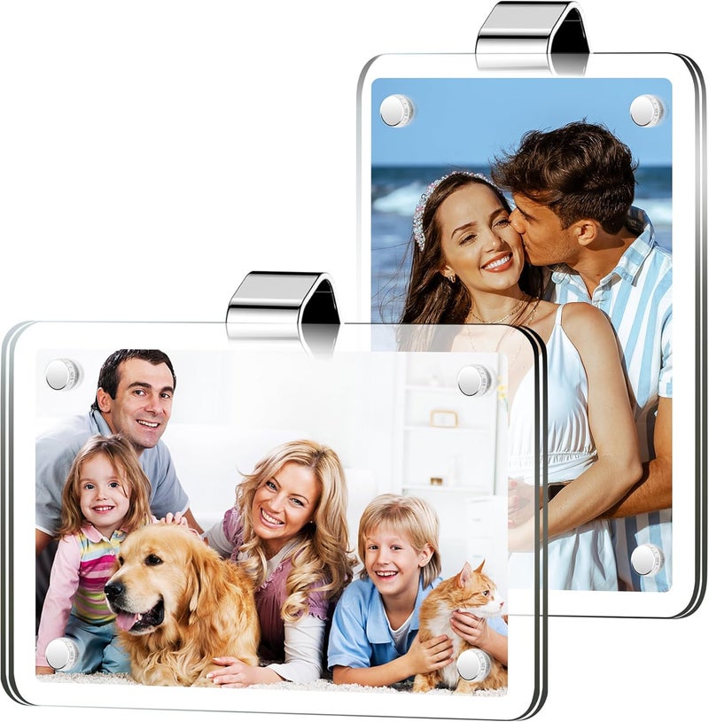 Kunkkancoco 2Pcs Car Picture Holder, Acrylic Personalized Car Picture Holder, Sun Visor Magnetic Photo Frame for Car, Suitable for Placing Family or Personal Photos - Image 1